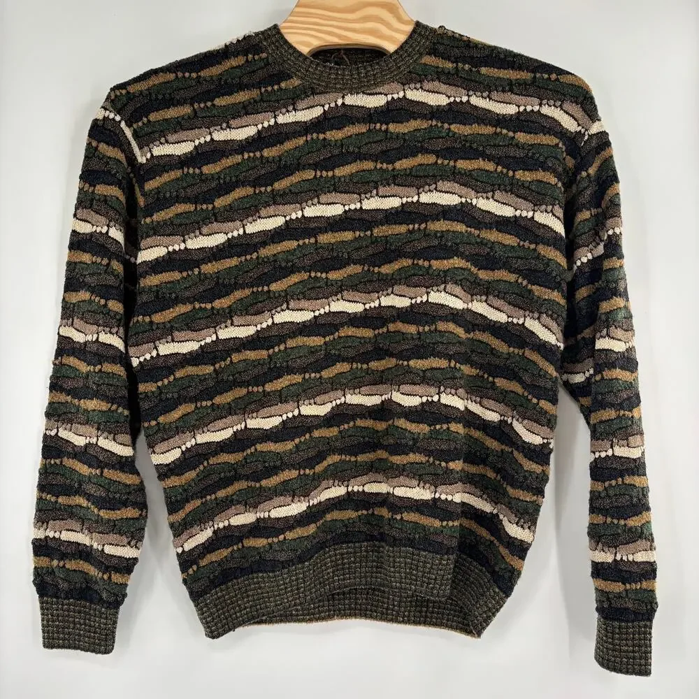 Vintage Protege Collection Mens 2XL Green‎ Brown Multicolor 3D Sweater
